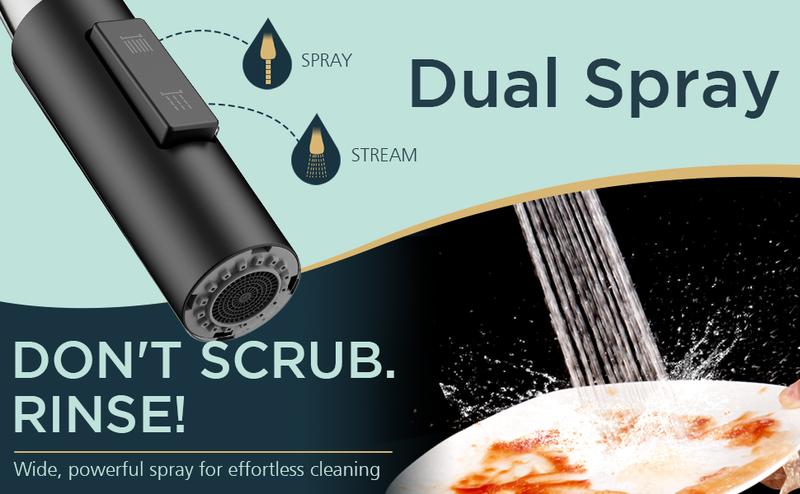 FORIOUS Kitchen Faucet with Pull Down Sprayer High Arc Black Kitchen Faucet 2 Modes Single Handle Stainless Steel Sink Basin Faucet