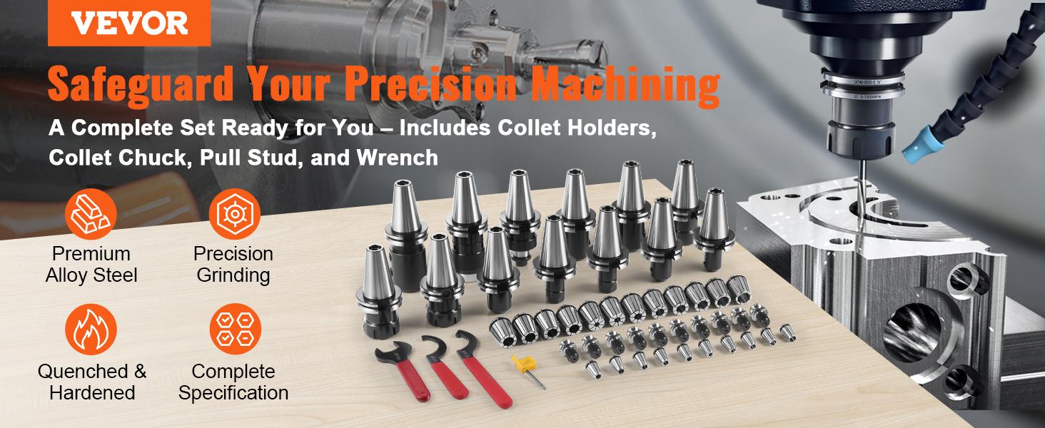 VEVOR CAT40 Collet Holder ER 16/32 Collet Set, 35 PCs, SLN FMB ER16/32 APU Tool Holders Spring Steel Collet Chucks with 10 Pull Studs and 3 Wrenches, for Milling Machine Drill Presses Boring Machine