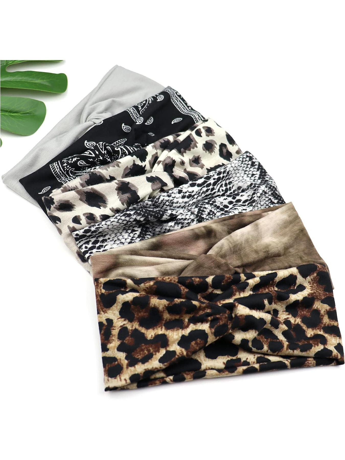 6pcs Boho Fashion Leopard Print Cross Hairbands Set, Comfortable Elastic Workout Headbands for Running Yoga Party Daily Wear, Zigzag Headband