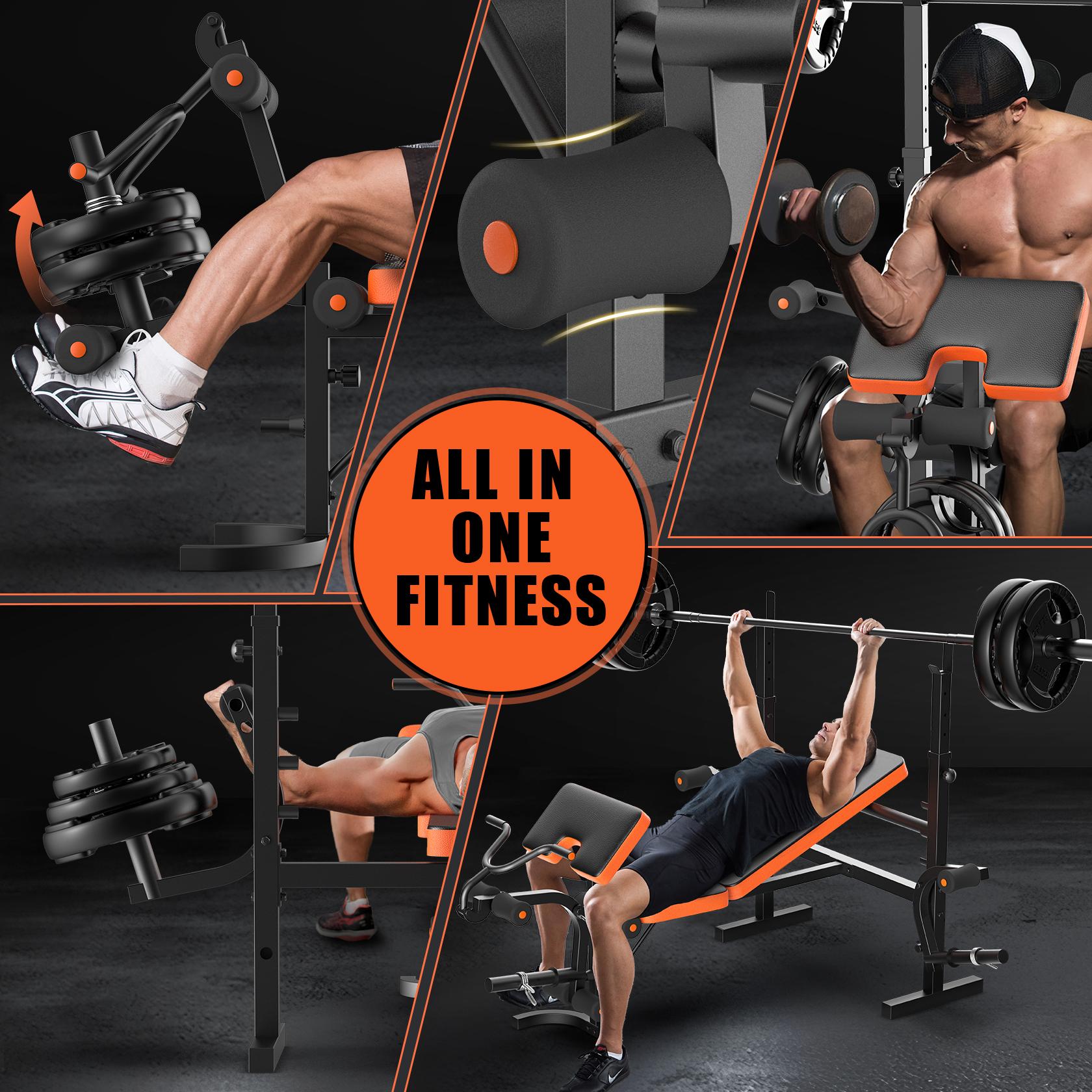 Bearbro 660lb 6-in-1 Adjustable Weight Bench with Multi-Purpose Workout Bench Set With Barbel Rack and Leg Developer for Home Gym Full Body Function Strength Training，Barbell Rack can support up to 990 pounds，dealsforyoudays