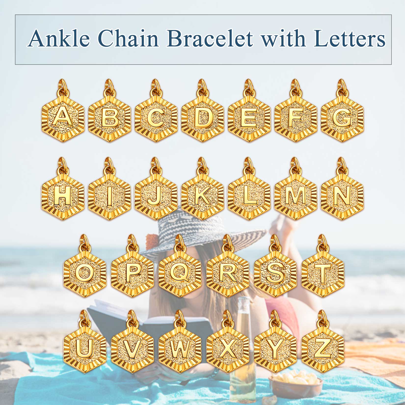 FindChic Initial Name Engraved Customization Anklet Golden Mariner Chain Snake Chain 26 Letters Anklet Stack Set Mother's Day Gift for Mom Summer Beach Anklet Bracelet Jewelry Set for Women Girls