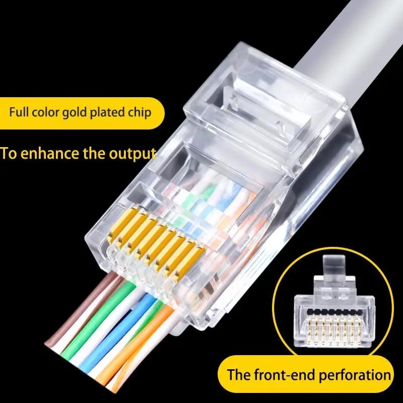 RJ45 Connector, Cat6 Network Unshielded RJ45 Perforated Crystal Head Network Cable, Network Connector, Network Cable Connector