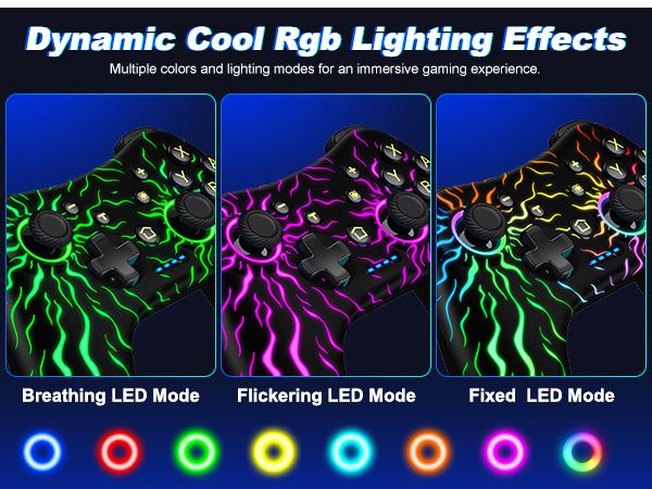 Switch Controllers,Wireless Switch Pro Controller for Switch/Lite/OLED/iOS/Android,Rechargeable Wired PC Gaming Controller with Cool LED Light, 6-Axis Gyro,Turbo, 4-Speed Vibration