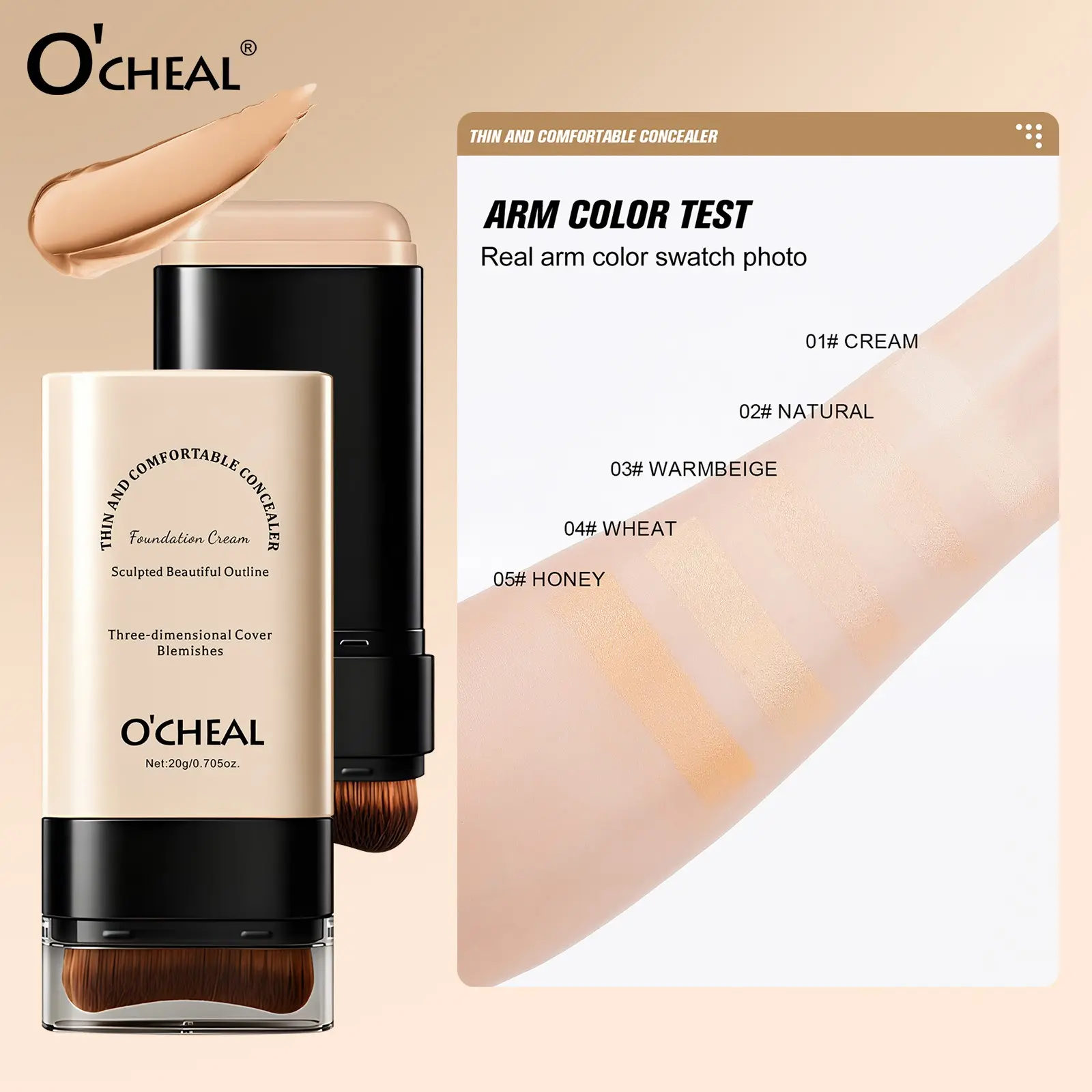 Rotating foundation stick conceals blemishes, provides long-lasting makeup, smooth texture, and natural makeup effect