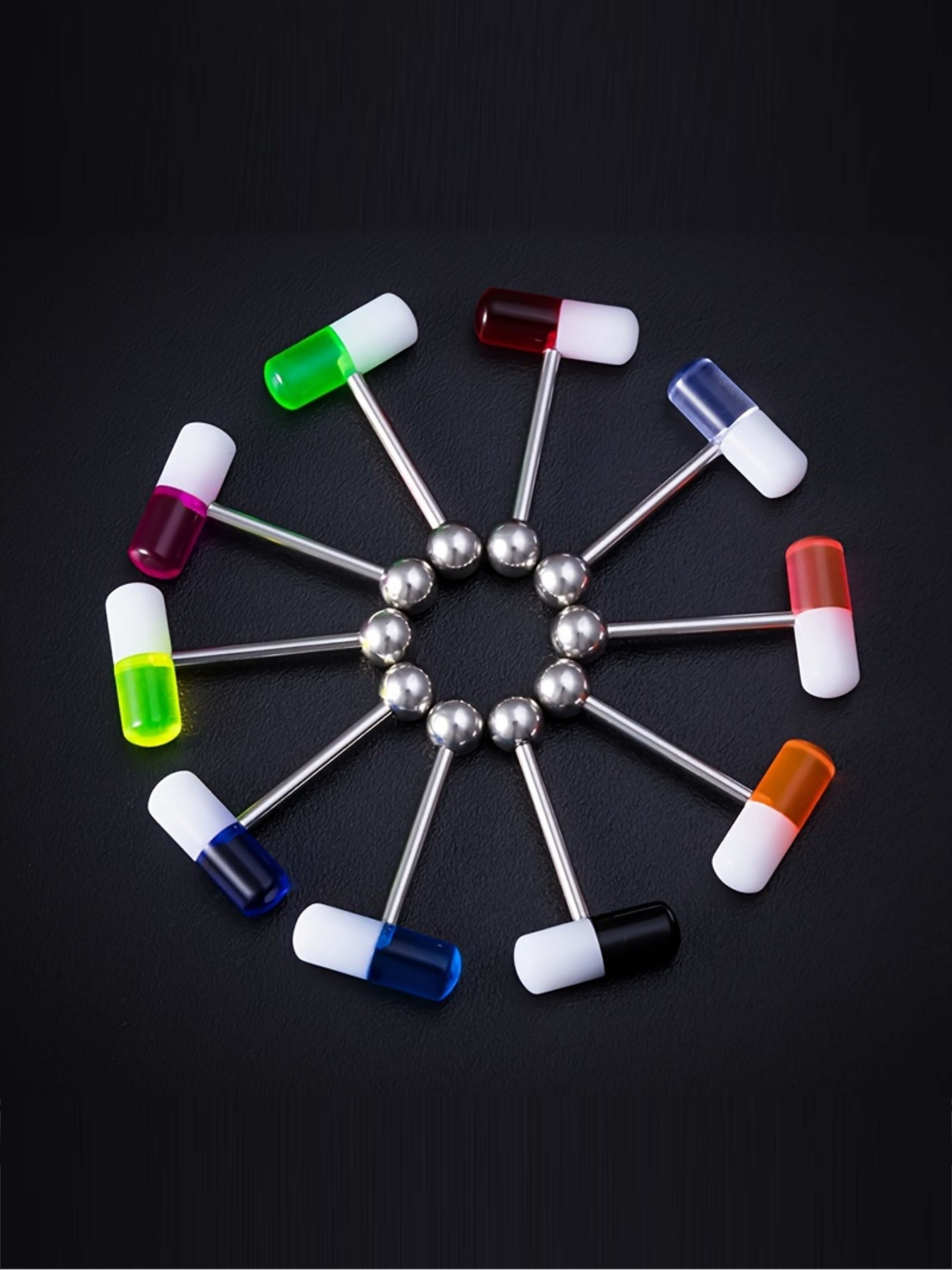 1-10pcs Funny Pill Design Tongue Barbell Piercing Jewelry, Trendy Fashion Statement Pieces