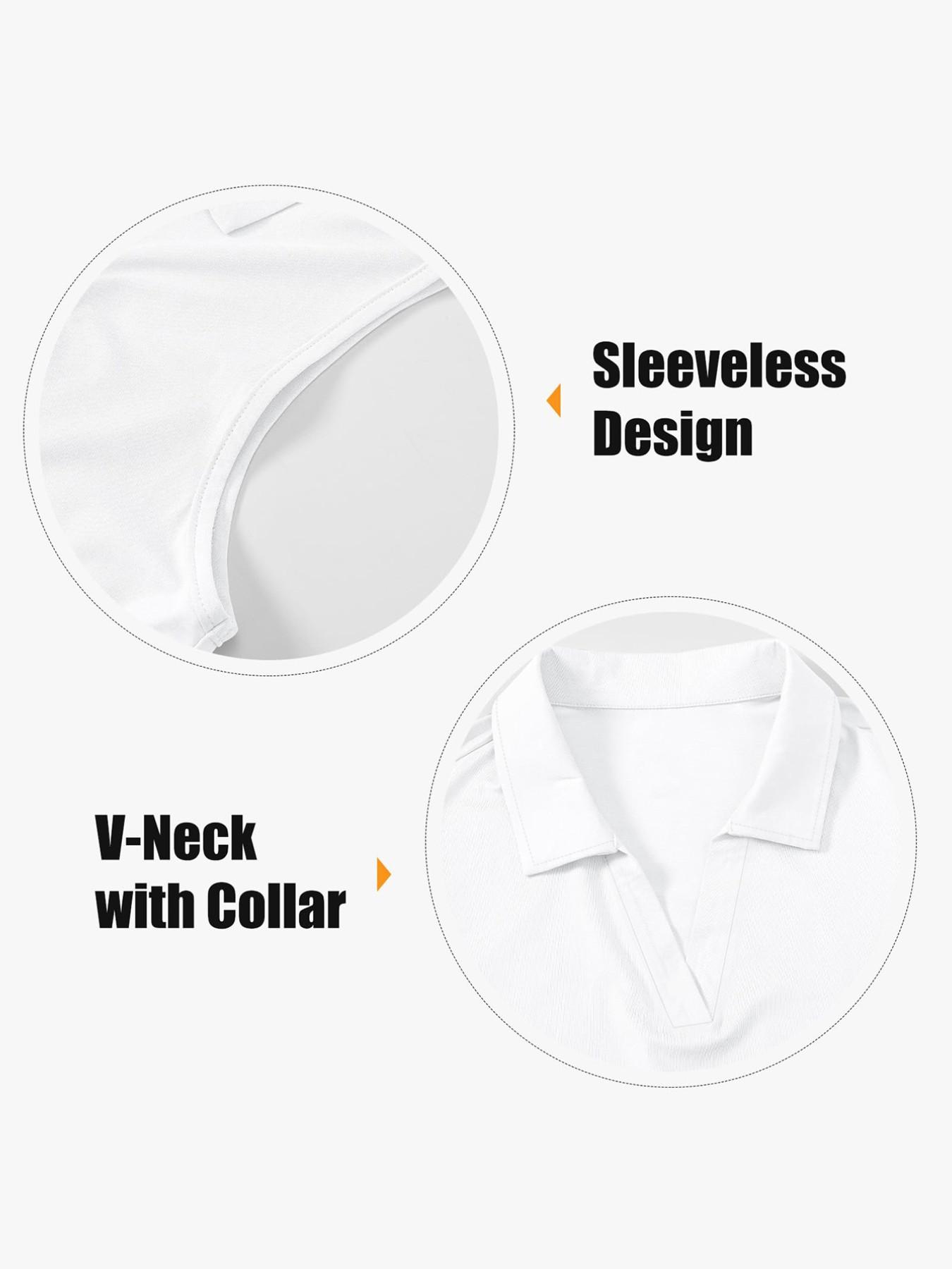 Women's Casual Sleeveless Golf Polo Shirt V Neck Tennis Top, Moisture Wicking Lightweight Top for Sports and Outdoors
