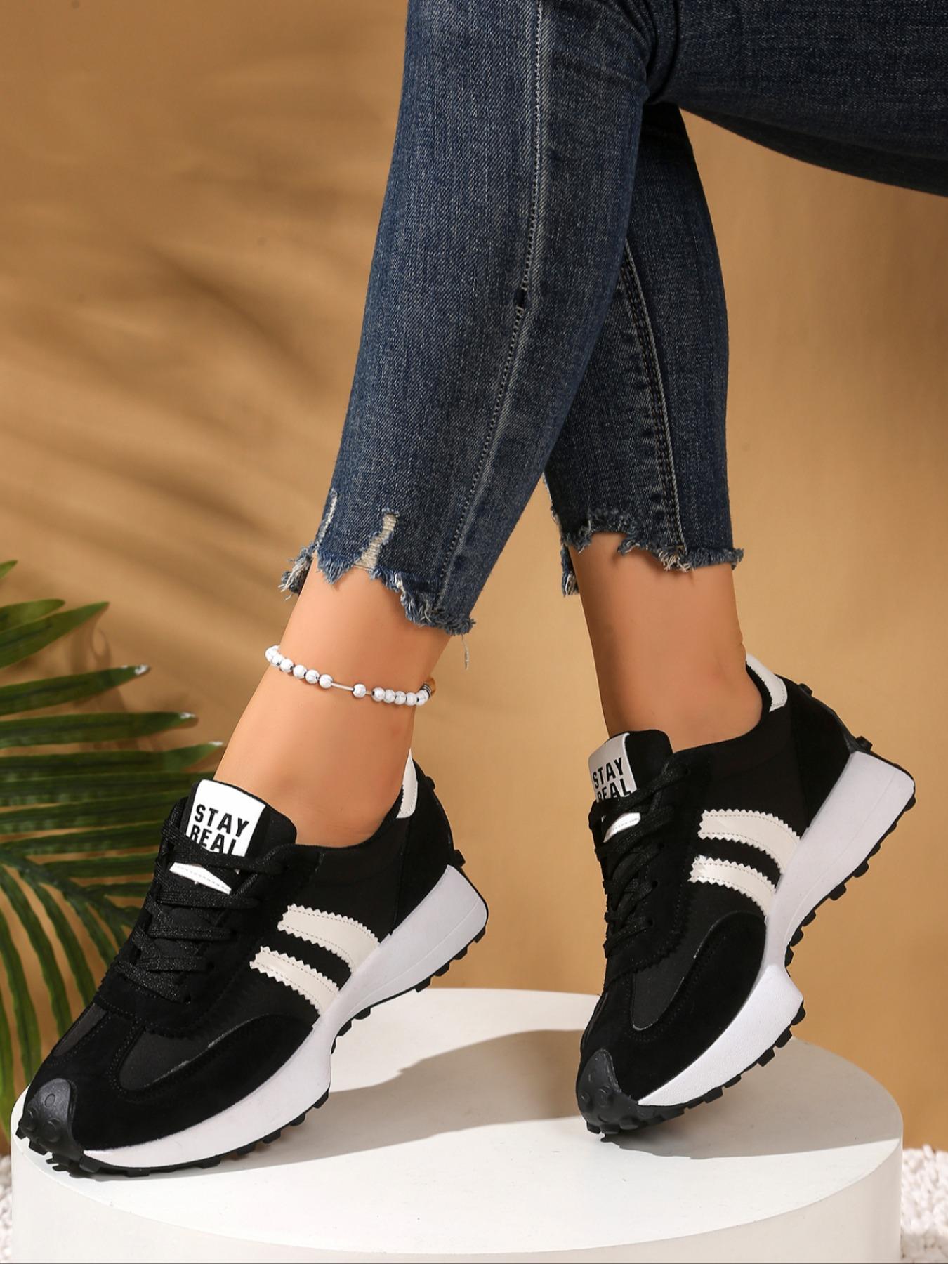 Women's Fashion Thick-Sole Sneakers, Breathable Walking Shoes with Comfortable Support, Casual Textile Upper & Rubber Outsole, Sneaker Streetwear for All-Season Wear