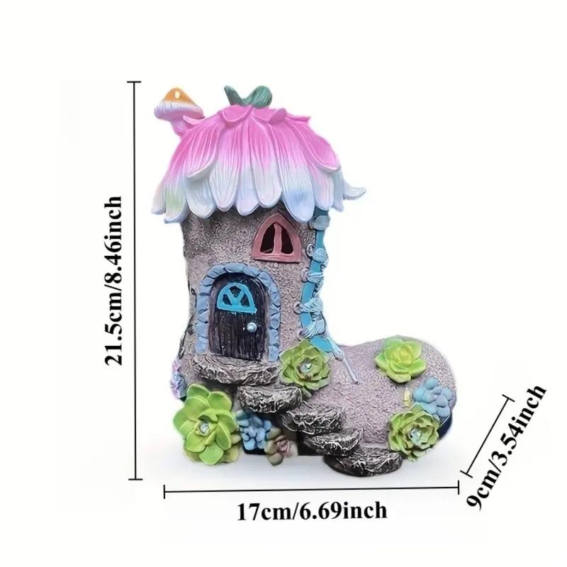 Outdoor Solar Boot House Resin Statue, Colorful Mushrooms, Flowers & Climbing Vine, Fairy Tale Garden Decor, Yard, Balcony, Lawn Ornament