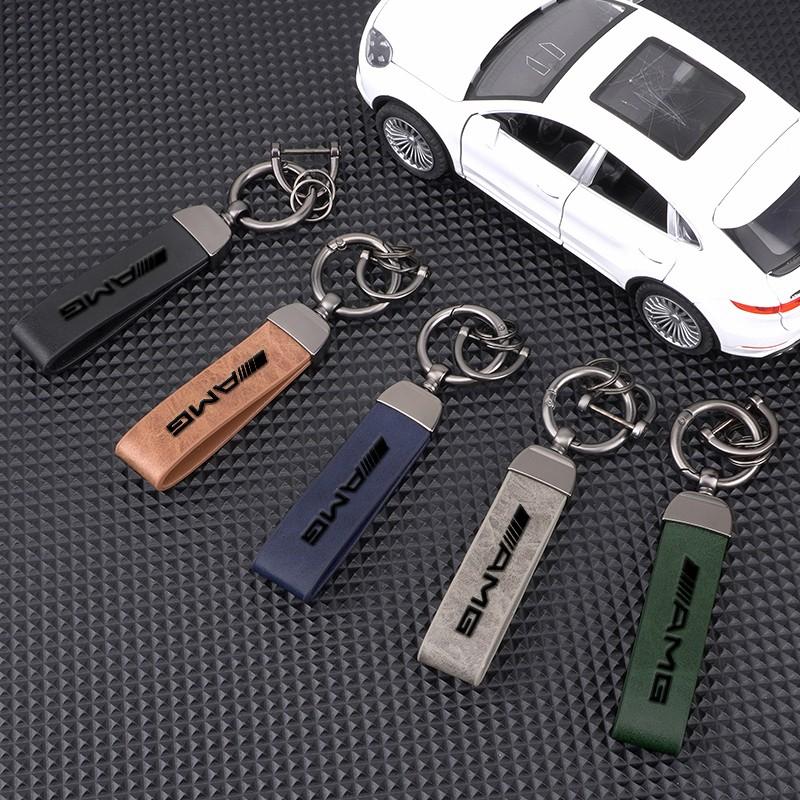 High Grade Leather Keychain, Car Logo Keyring Accessories, Compatible with Mercedes Benz Amg W204 W205 W211 W212 W213 W176 Gla Cla