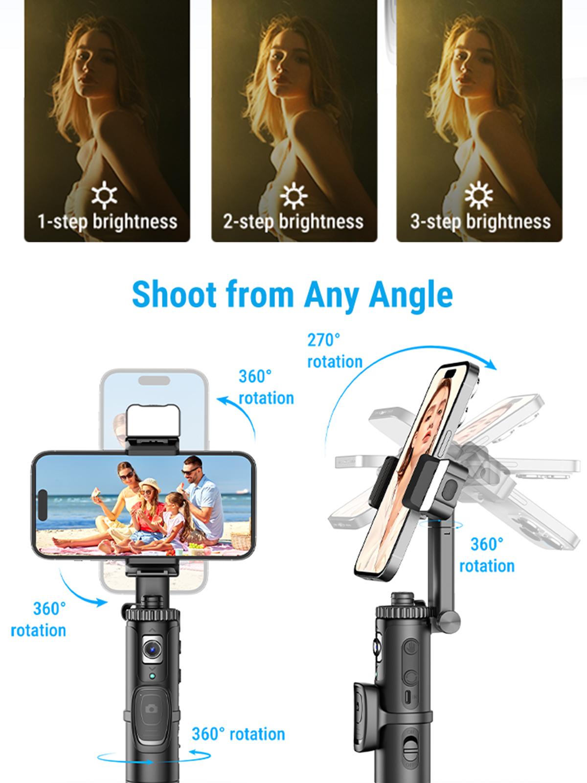 AI Auto Face Tracking Tripod with 63" Selfie Stick Tripod | Smart Face Tracking Phone Holder with LED light for TikTok Live & Vlogging | Gesture Control & Bluetooth Remote | Perfect for Content Creator | Gift for Boy & Girl Friend | Spring Glow Up