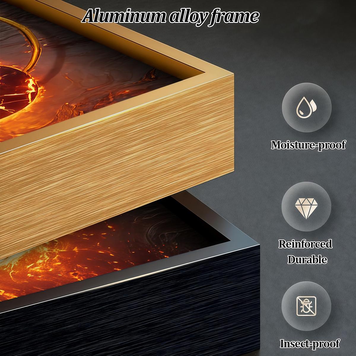 3 Counts Aluminum Alloy Framed Painting, Abstract Fire And Lava Geometry Pictures, Home Decoration For Living Room, Bedroom, Office, Restaurant, Hallway Wall Decor, Odorless Print Artwork, Luxury Perfect Gift For Friends And Family