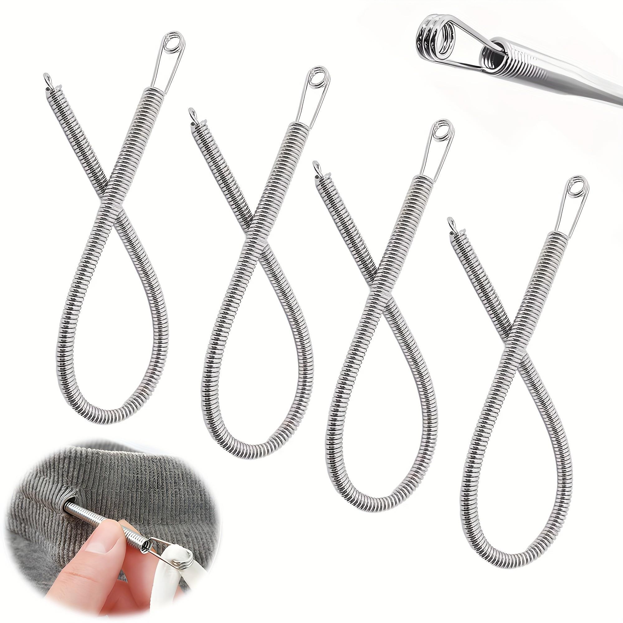 Spring Loaded Drawstring Threader Tool 4pcs, Stainless Steel Elastic Cord Rope Repair Clip, Easy DIY Replacement for Pants Hoodies Sweatpants Shorts
