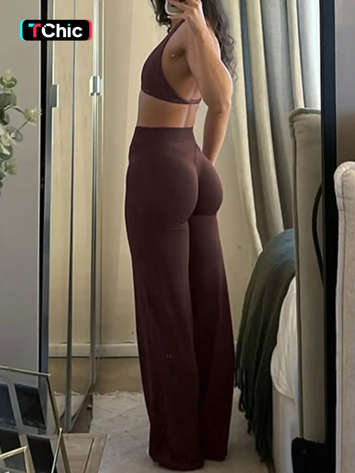 High Waist Yoga Pants, Stretchy Wide Leg Long Trousers, Slimming Hip Coverage, Ideal for Gym & Commute, Comfortable Pure Color Design