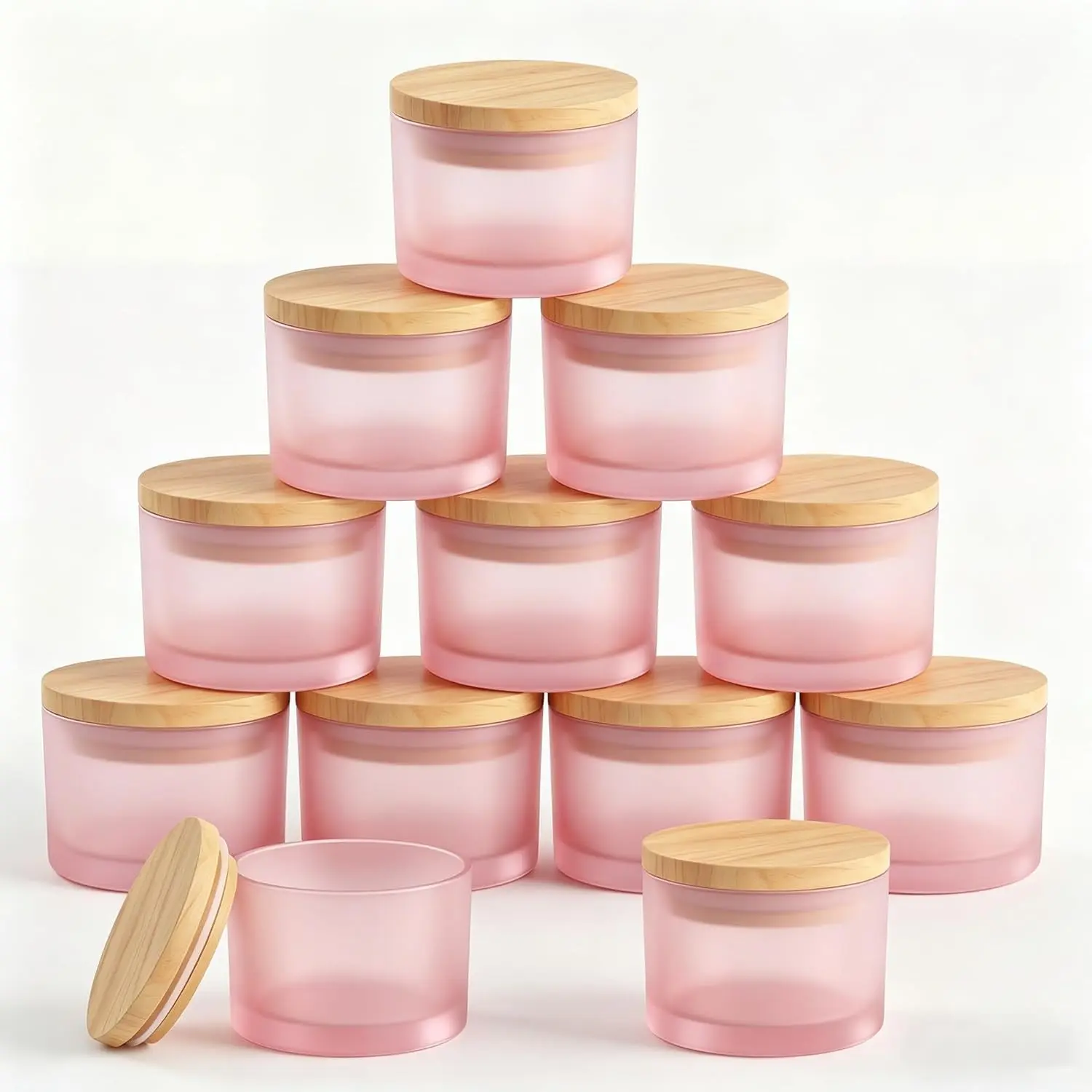 4 OZ Candle Jars 12 Pack - Bulk Glass Candle Making Jars with Bamboo Lids & Labels, Heat Resistant Empty Reusable Candle Vessel Containers (Frosted Powder)