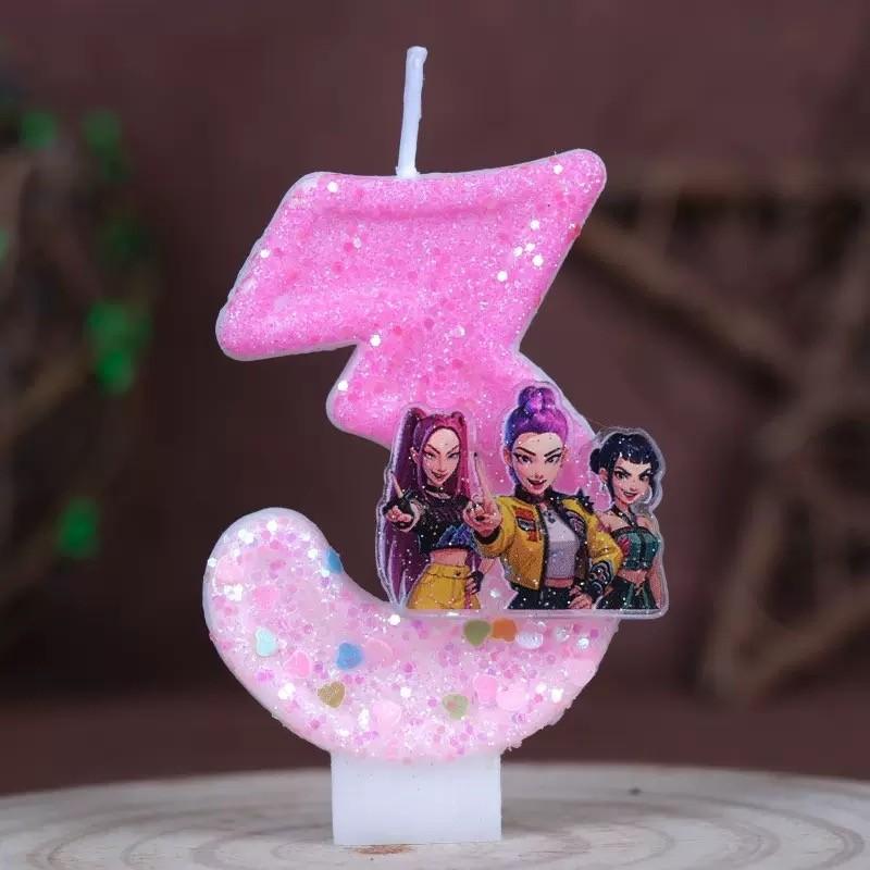 Cute cartoon exorcist girl's day candles, digital festival cake party candles, cake decorations, best holiday supplies for festivals, charm of anime character design, 3/4/5/6 anniversary decorations