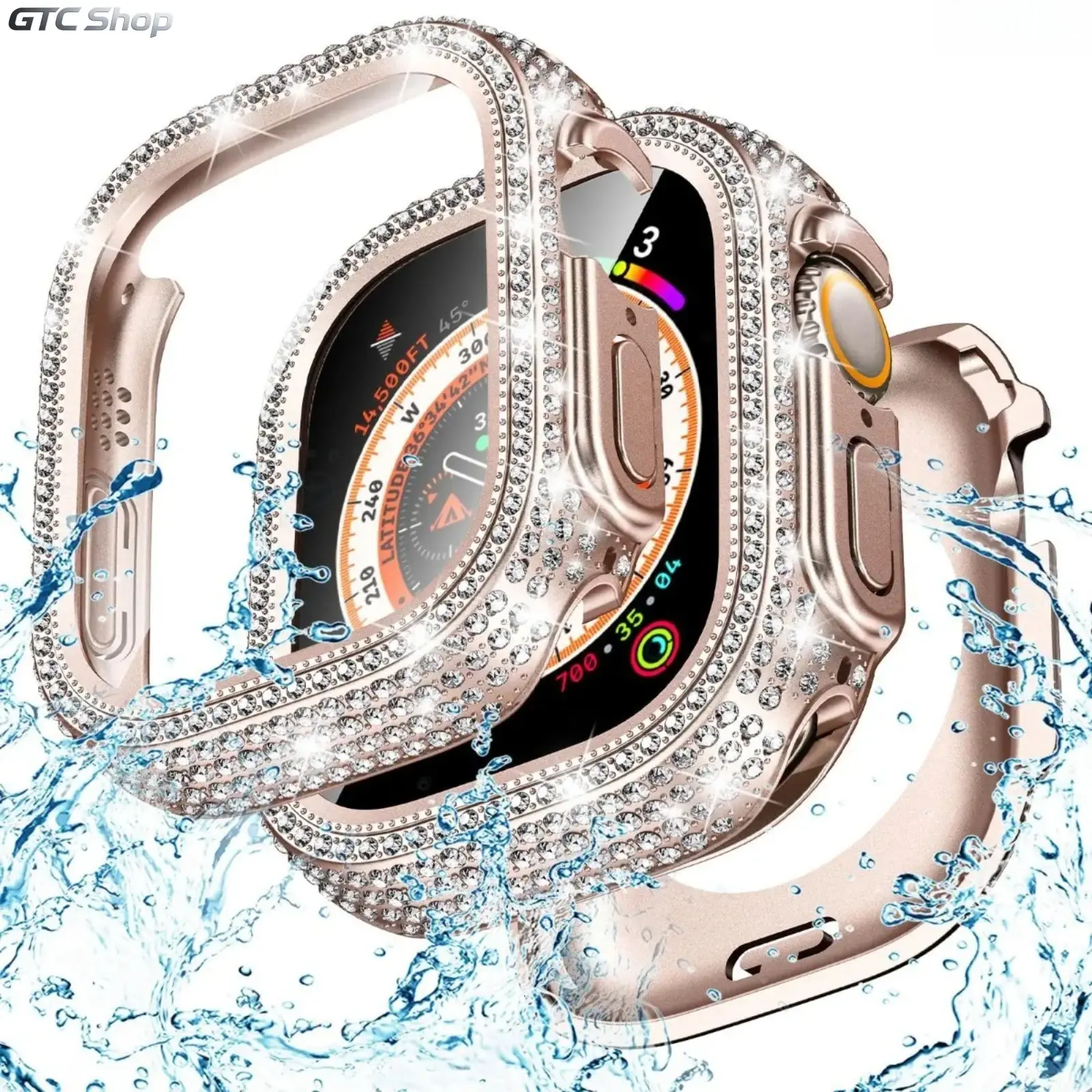 Full Cover Rhinestone Inlaid Watch Case, Waterproof Integrated Shell With Tempered Film 38/40/41/42/44/45/46/49mm For Elegant Daily Use Compatible with Apple Watch All Series S10 S11 SE Ultra (No Watch)  Smartwatch Accessories Wearable Tech Accessories ti