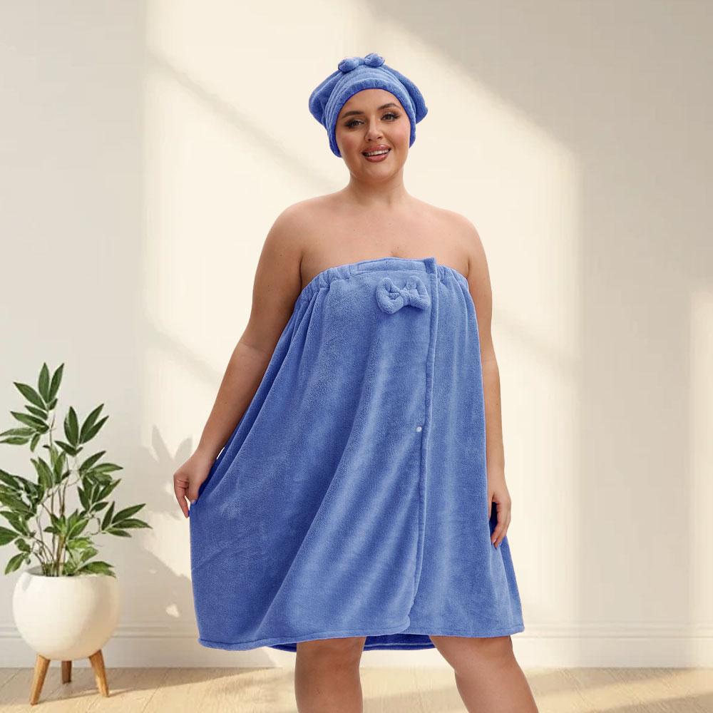 Solid Color Bathrobe & Bath Towel Set, Adjustable Shower Cap Included Bathrobe & Bath Towel, Soft Comfortable Bathrobe & Towel for Home Travel Sauna, Bathroom Towel