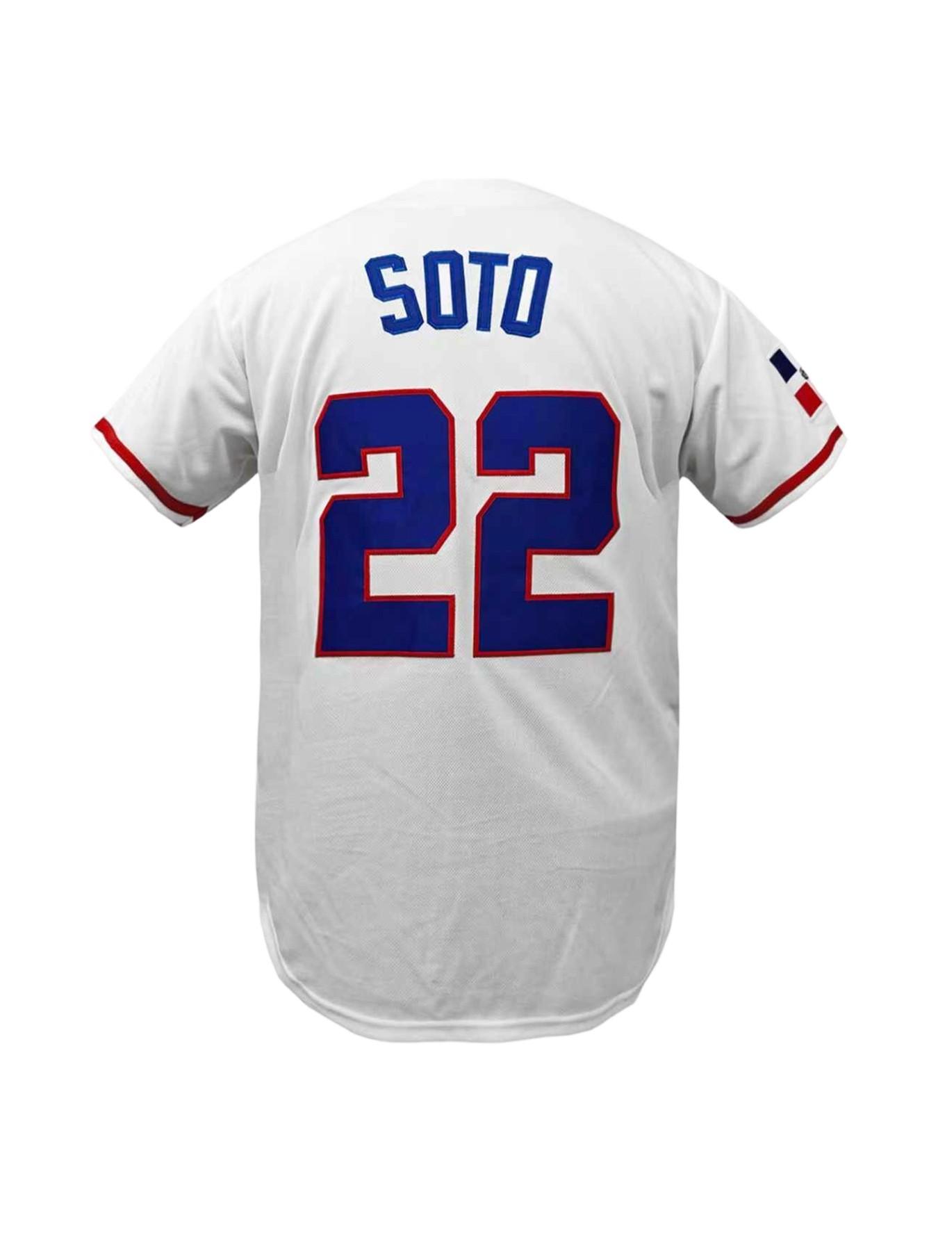 Men's Dominicana #22 Embroidered Baseball Jersey, Jersey Top, Baseball Shirt, V-Neck Loose Fit Sportswear, Breathable Short Sleeve Design for Outdoor Activities & Competitions All Seasons