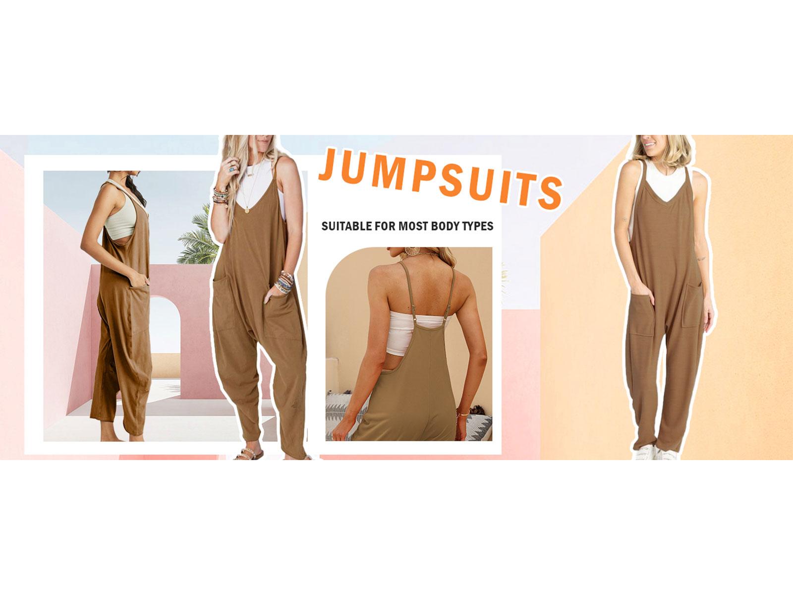 SCUSTY Womens Baggy Summer Jumpsuits V Neck Sleeveless Casual Jumpers for Women Adjustable Strap Romper with Pockets