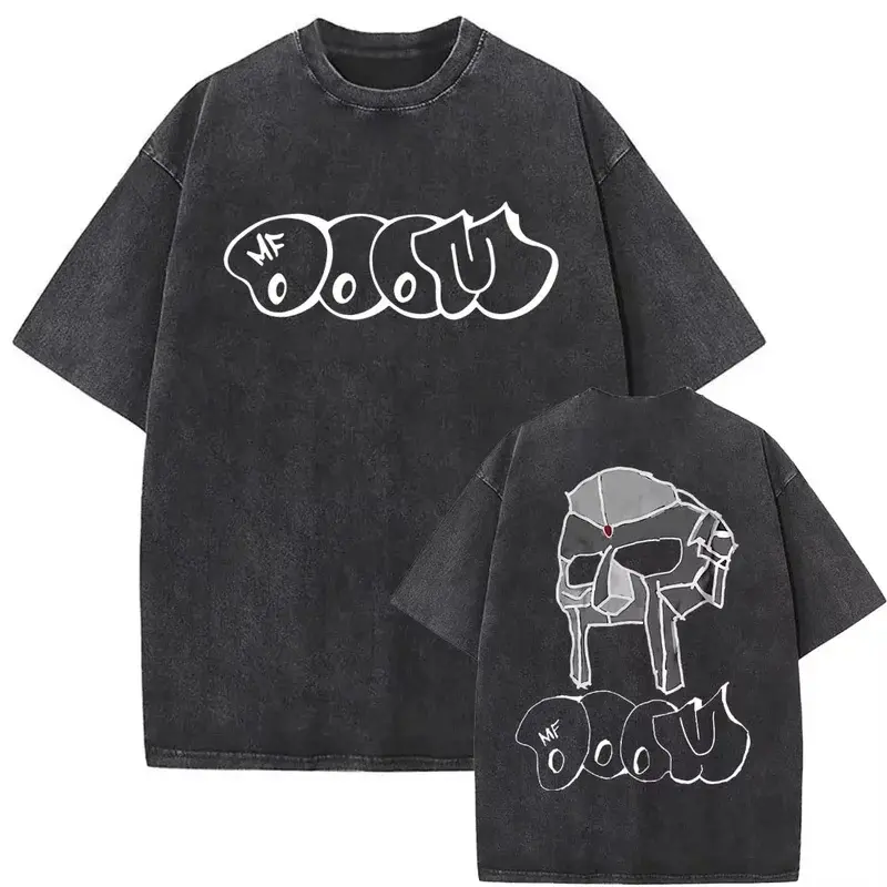 Vintage Washed MF Doom MM FOOD Rapper Graphic Print T Shirt Adult Unisex Soft Cotton Loose Fit Short Sleeve Hip Hop Streetwear Y2K Trendy Casual Daily Crew Neck Tops For Men Women Outdoor Lounge Everyday Wear