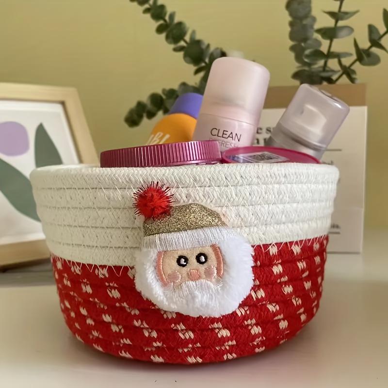 Warm Christmas Woven Storage Basket Cartoon, Party Holiday Storage Basket, Desktop Storage Basket Key Storage, Can Be Used for Candy/Christmas Gingerbread Storage/cosmetic Storage, Gift Box Decoration Storage Box, Valentine's Day/Easter Gifts.