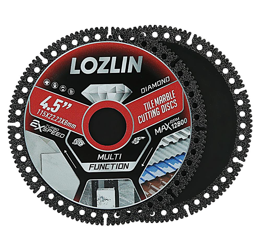 LOZLIN 3PCS 4.5" Multi-functional Diamond Tile Cutting Blades - Ultra-Thin Dry Cutting Dics for Marble, Tile, Ceramic, Metal  - Angle Grinder Saw Blades