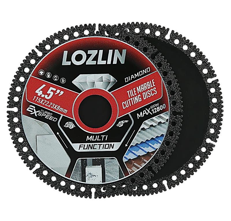 LOZLIN 3PCS 4.5" Multi-functional Diamond Tile Cutting Blades - Ultra-Thin Dry Cutting Dics for Marble, Tile, Ceramic, Metal  - Angle Grinder Saw Blades