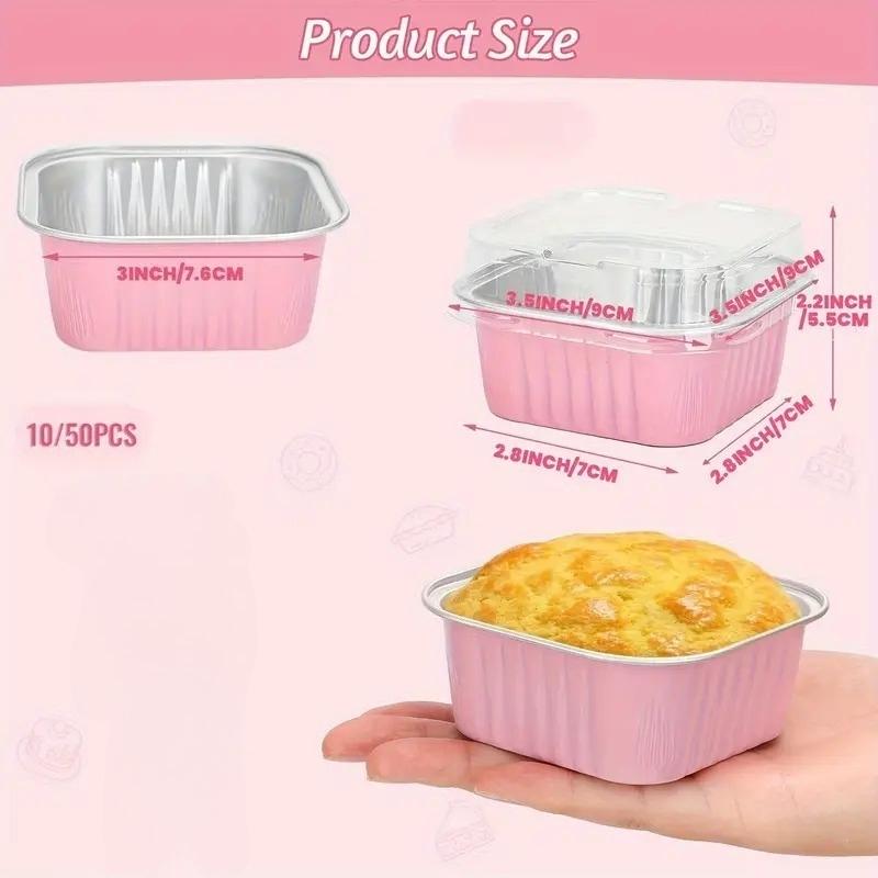 30 Pcs 5 oz Pink Mini Disposable Cake Plates, Foil Square Baking Cups with Lids,Muffin Plates, 3.5x3.5 Small Baking Cake Plates, Cupcake Containers, Suitable for Single Cakes, Mini Muffin Plates