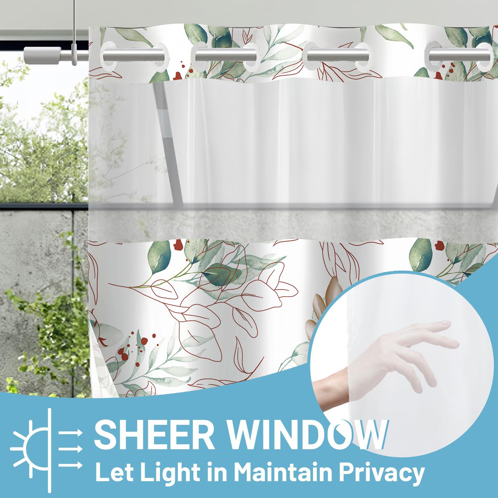 Double Layer Shower Curtain, Eucalyptus Leaf Theme, Waterproof, No Hooks, Easy Installation, Rustic Style, Hotel, Dorm, Home Decor, Decorative Shower Curtain, Bathroom Shower Curtains