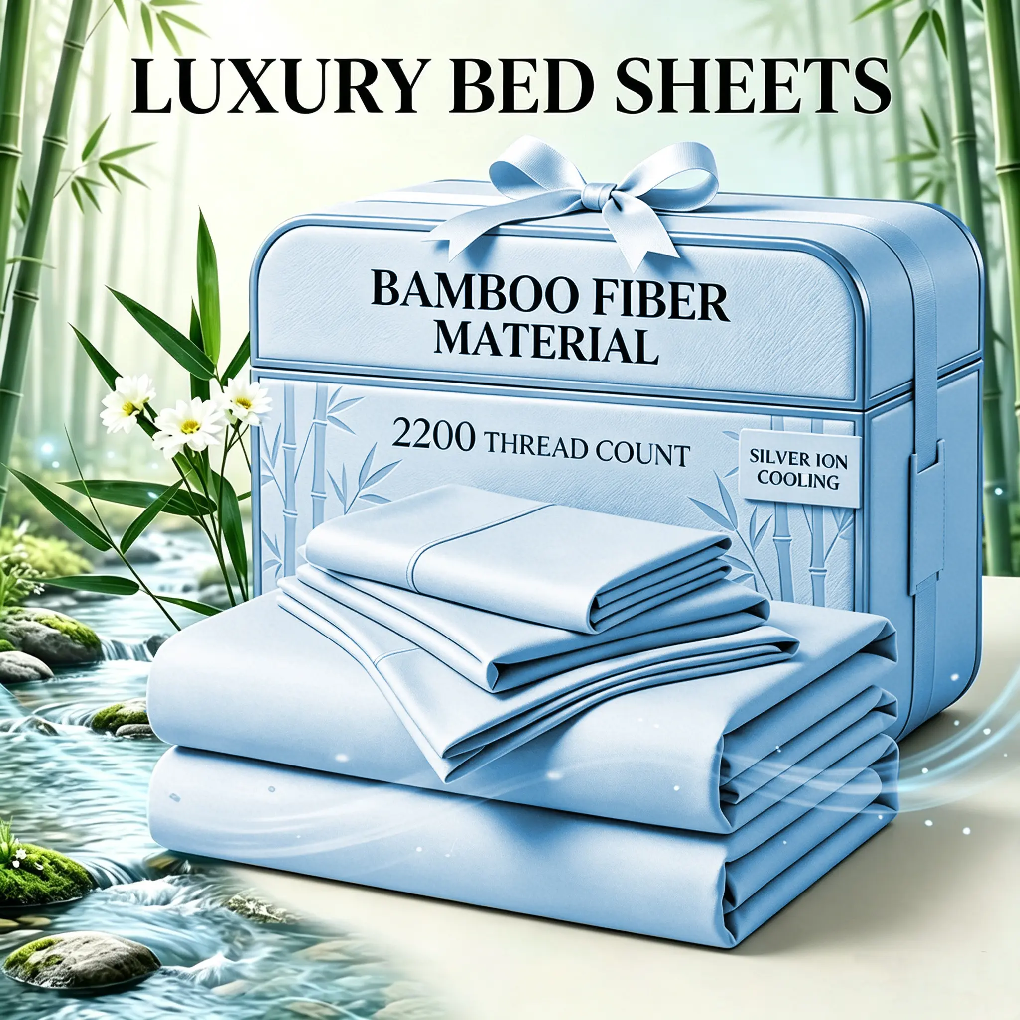 SASTTIE Extra Deep Pocket Bamboo Sheets, 4 PCS Ultra-Soft Sheet Set - Rayon Derived from Bamboo - Ultra Cooling Sheets, Hotel Luxury Fitted Sheet Set, Soft Sheet & Pillowcase Sets, Queen Size Clearance, Include Random Color