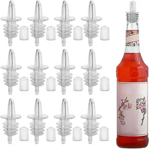 12 PCS Bottle Pourers And 12 PCS rubber pourers dust cap covers Syrup Pourer Pour Spouts Plastic Liquor Bottle Pourers with Rubber Pourers Dust Cap Covers Bottle Pourers (Clear)