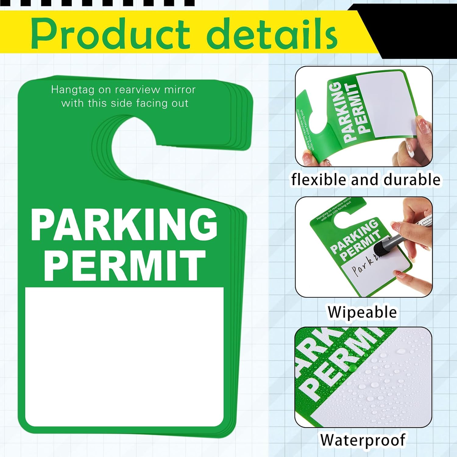 120 count Parking  Hang Tags 3 x 5 Inch Colorful Plastic Temporary Parking Placards  Passes for  Rear View Mirror for Rental Business School Lot