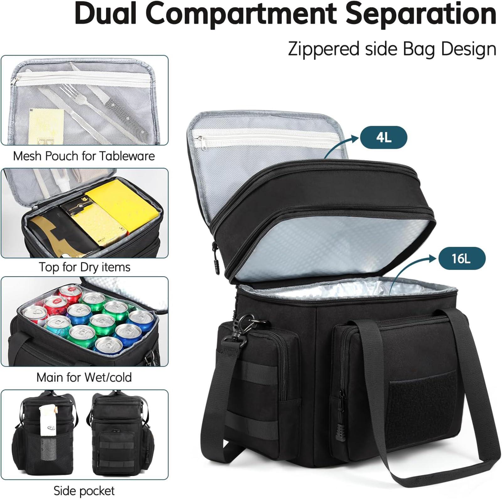 HSHRISH LB10. Expandable Double-Deck Lunch Bag, Suitable for Work, School Picnics, Beach Lunch Bags for Men and Women, Reusable Portable Lunch Box With Side Pockets, One Shoulder Portable Lunch Bag Waterproof and Leak proof Insulated Lunch Bag  Cooler