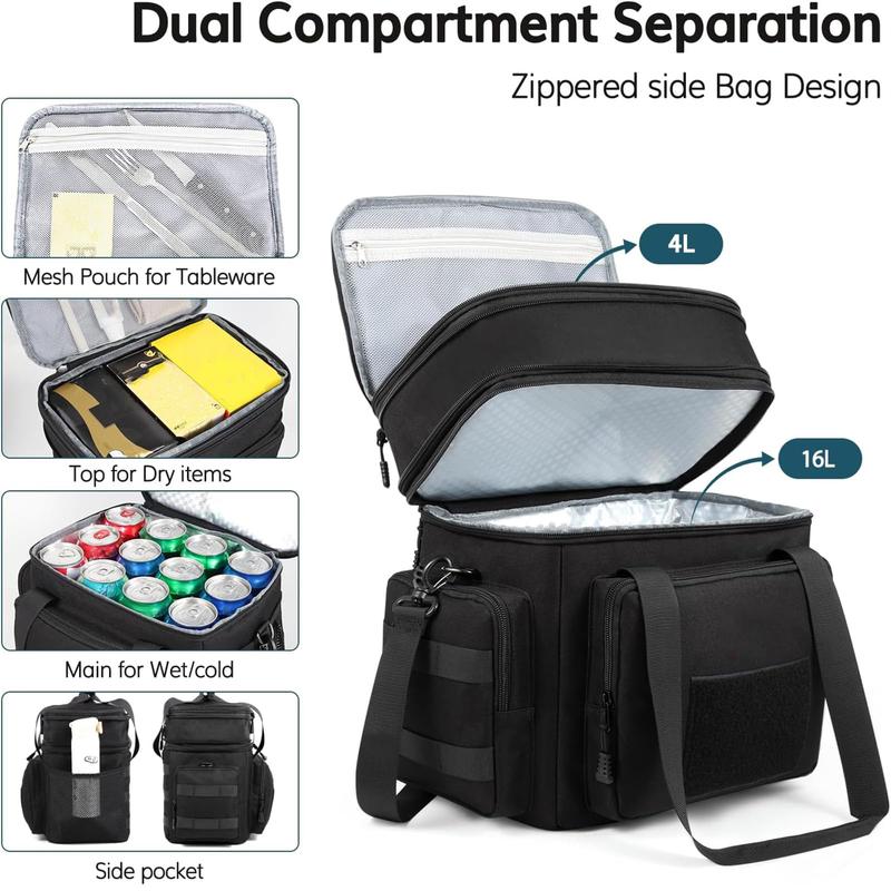 HSHRISH LB10. Expandable Double-Deck Lunch Bag, Suitable for Work, School Picnics, Beach Lunch Bags for Men and Women, Reusable Portable Lunch Box With Side Pockets, One Shoulder Portable Lunch Bag Waterproof and Leak proof Insulated Lunch Bag  Cooler