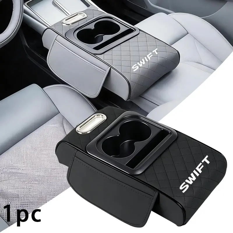 Ergonomic Armrest Pad for Suzuki Swift, Thick Elastic Sponge, Dual Water Cup Slots, Paper Towel Holder, Large Capacity Bag, Multi-Functional Car Accessory