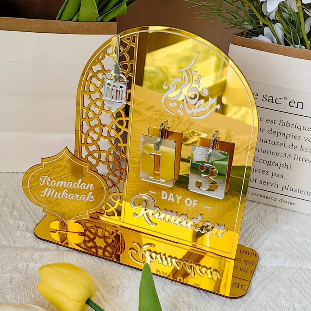 Ramadan Acrylic Countdown Calendar - Tabletop Eid Mubarak Advent Decor for Home & Indoor Ramadan/Eid Celebrations
