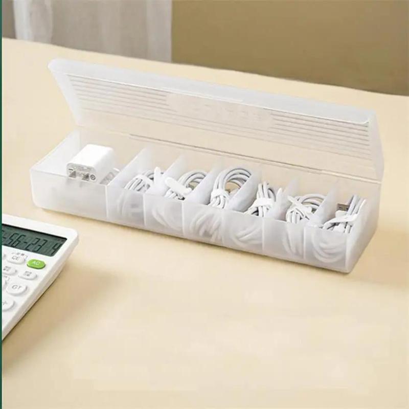 1Pc Transparent Data Cable Storage Box Plastic Data Line Storage Container for Desk Headset Stationery Multifunctional Storage