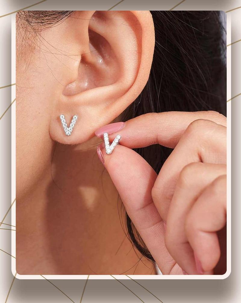 【#328 Initial Studs】Screw Back 925 Sterling Silver Synthetic Moissanite Letter stud earrings for Women Letter Stud Earrings DIY Earrings for Gilrs Initial Earrings for Women