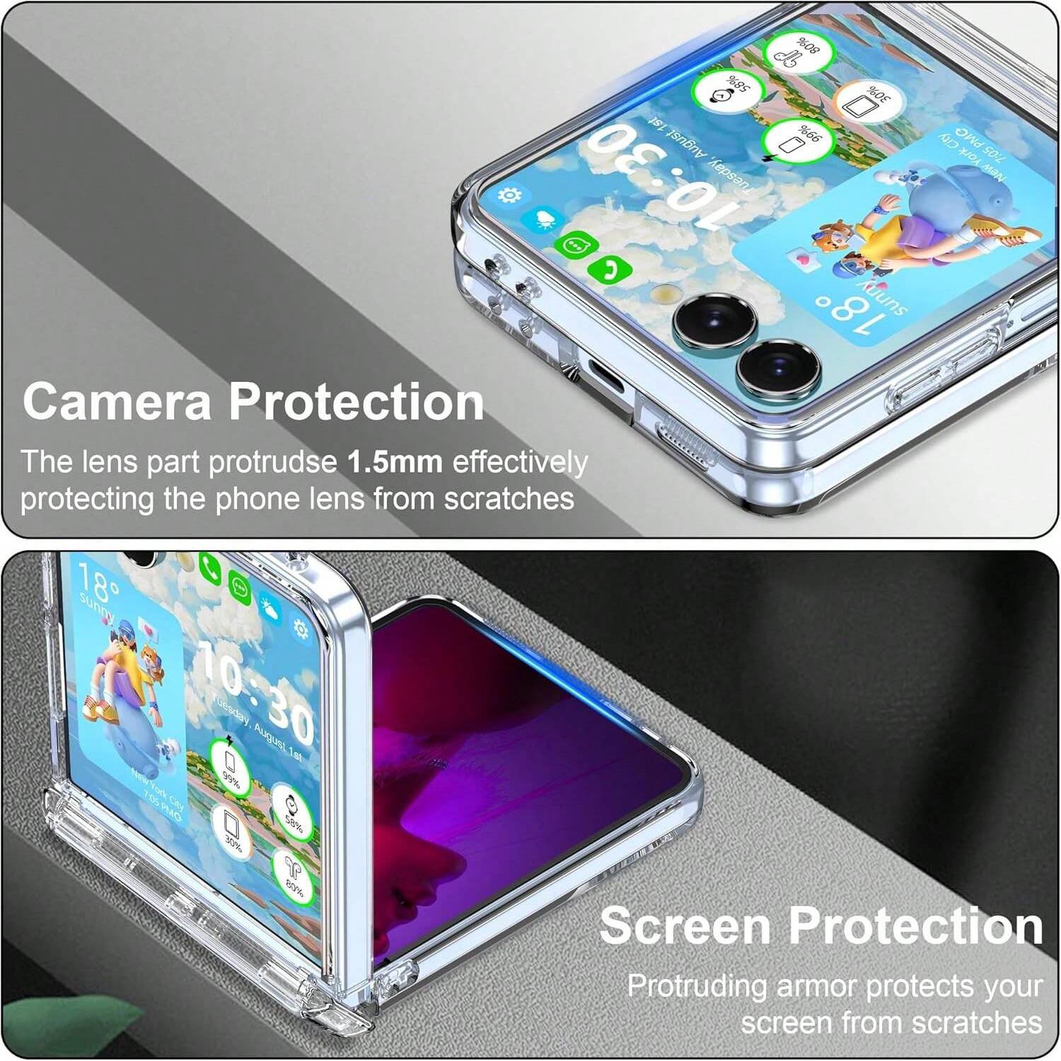 Transparent phone case with hinge protection, protective film, and hard PC back panel to protect the phone. Suitable for Samsung Galaxy Z Flip7, Z Flip7FE, Z Flip6, Z Flip5