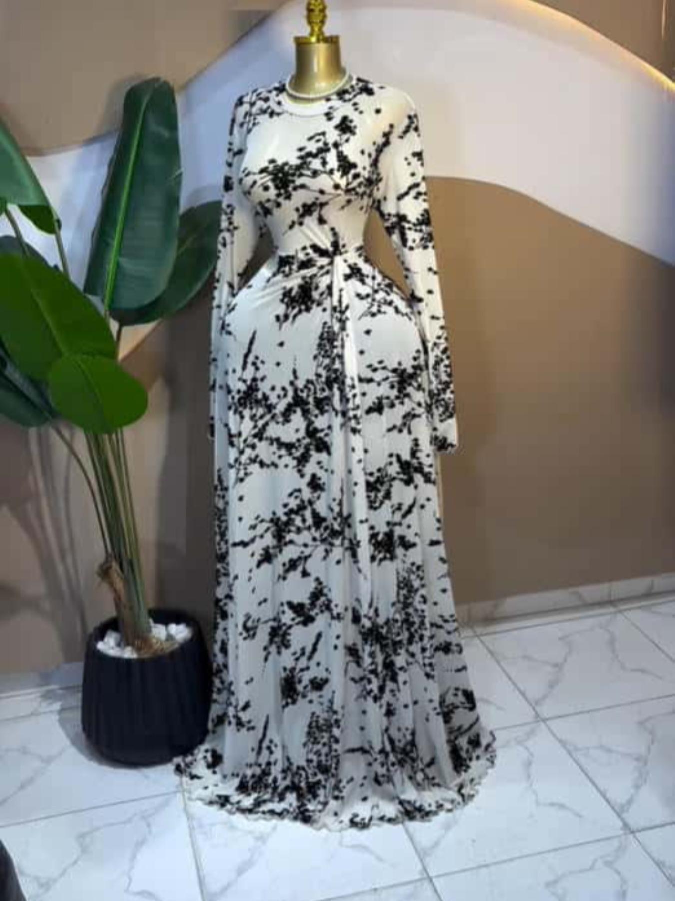 PULKRITU Women's Floral, Print O-Neck Knot Waist A-Line Maxi Dress, Long  Flowy Waist Draped Fitted Formal Party Dress, Elegance, Vacation Wear, Long  Sleeve Dresses, Beach Holiday Dresses, Long Dresses - TikTok Shop