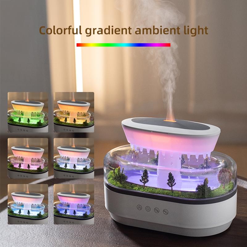 Raindrop Aroma Humidifier Diffuser with Cool Mist & Rainfall Ambience 8 Color-Changing Night Light USB-Powered Silent Mist Sprayer for Home & Work
