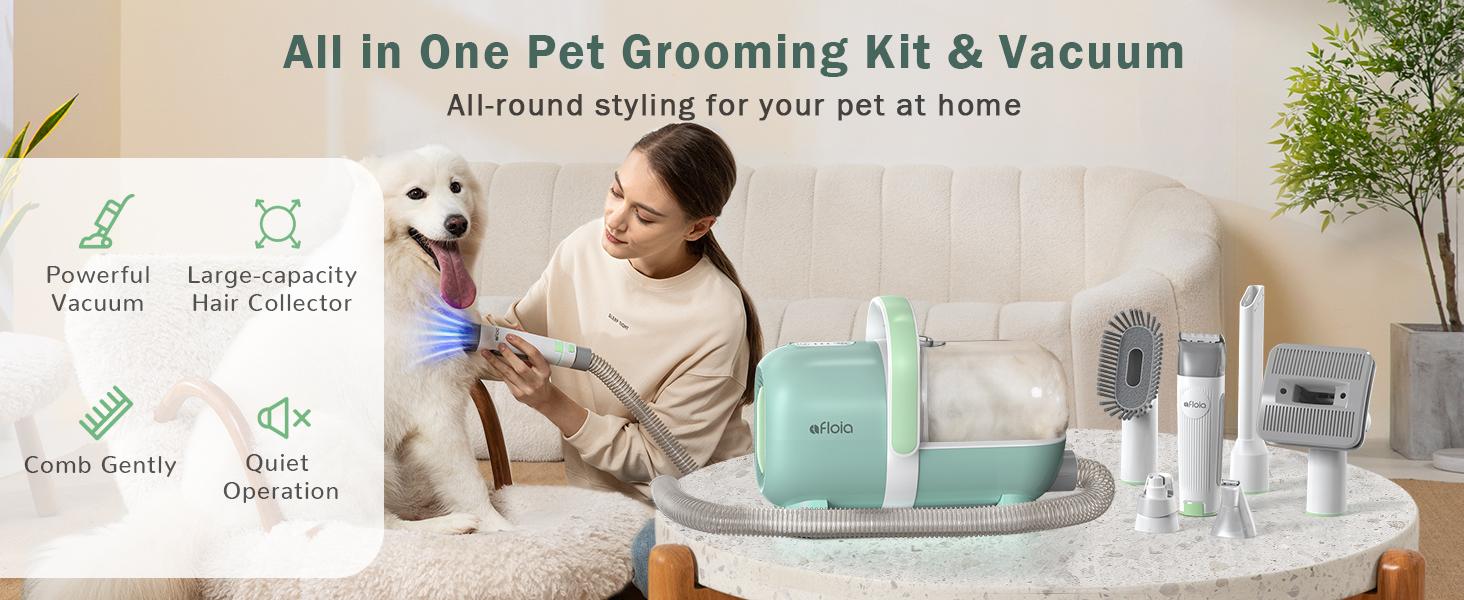 Afloia Dog Grooming Kit, Pet Grooming Vacuum & Dog Clippers, Nail Grinder Trimmer & Dog Brush for Shedding with Vacuum Grooming Tools, Low Noise Dog Vacuum Hair Remover Pet Grooming Supplies Green Portable Afloia Dog Grooming Kit, Pet Grooming Vacuum & Dog Clippers, Nail Grinder Trimmer & Dog Brush for Shedding with Vacuum Grooming Tools, Low Noise Dog Vacuum Hair Remover Pet Grooming Supplies Green Portable