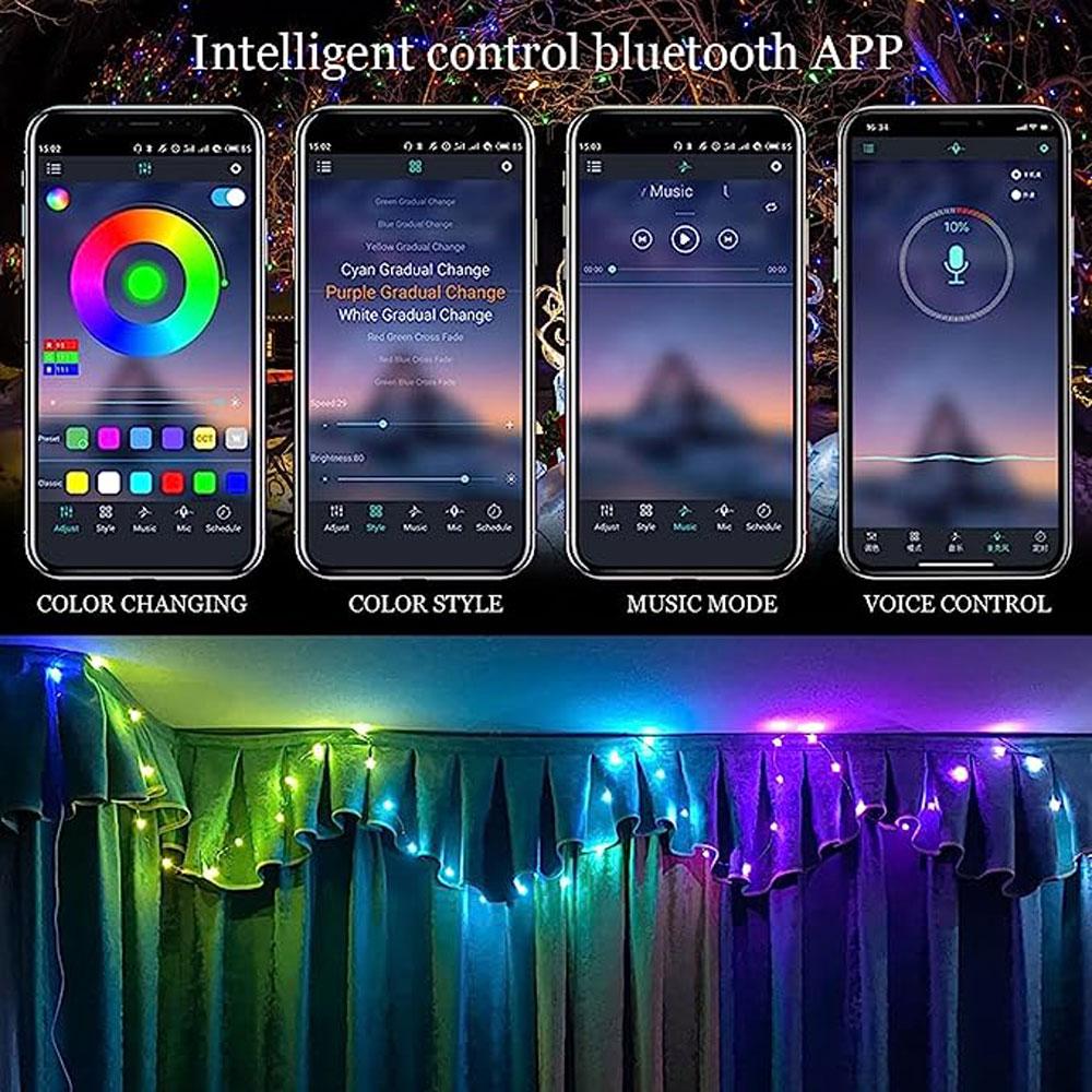 Remote & App-Controlled Smart RGB LED Strip Lights, Multi-Color LED Fairy Lights, USB-Powered, IP65 Waterproof, Music/Voice Sync, Ambient Decorative Lights for Weddings & Parties