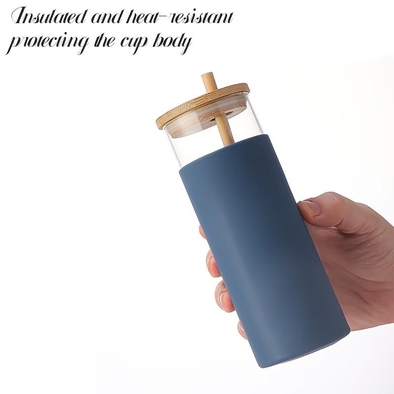 2pcs Bamboo Wood Straw Cup with Bamboo Lid Silicone Sleeve, Insulated Glass Cup, Simple High-Temperature Resistant Water Cup