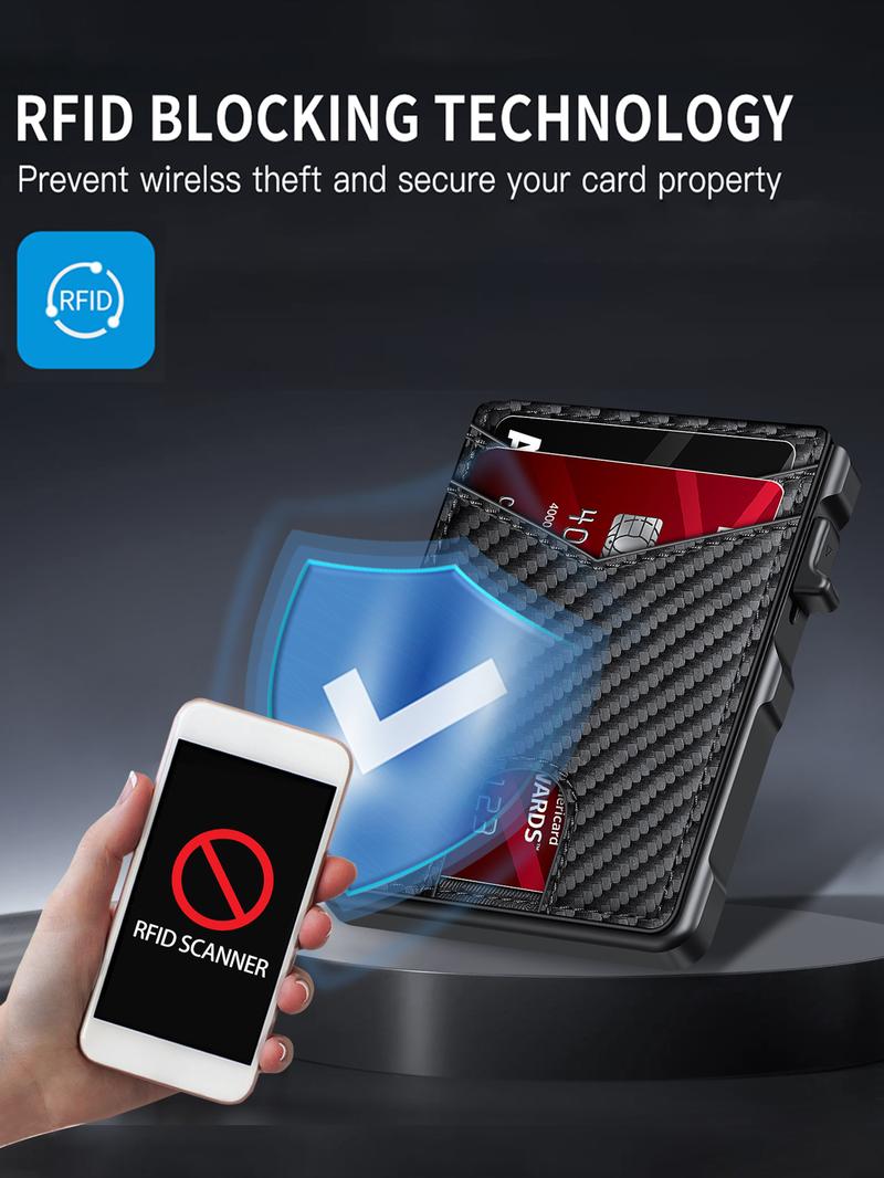 Men's Minimalist Bifold Wallet with AirTag Compartment & RFID Blocking - Pop-Up Quick Access Card Holder, Holds 12 Cards + Cash, Carbon Fiber - Perfect Gift (AirTag Not Included)