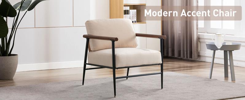 [TikTokShopBlackFriday]Ebello Mid Century Modern Accent Chair, Fabric Lounge Chair with Steel Frame, Comfy Simple Upholstered Armchair for Living Room