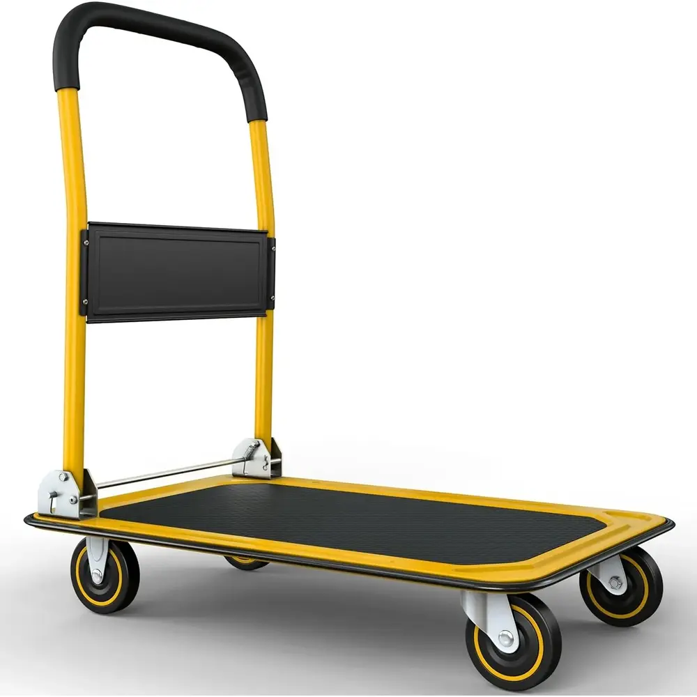 Upgraded Foldable Push Cart Dolly| 330 660 Pound Capacity Moving Platform| Heavy Duty Space Saving Collapsible| Swivel Push Handle Flat Bed Wagon cart