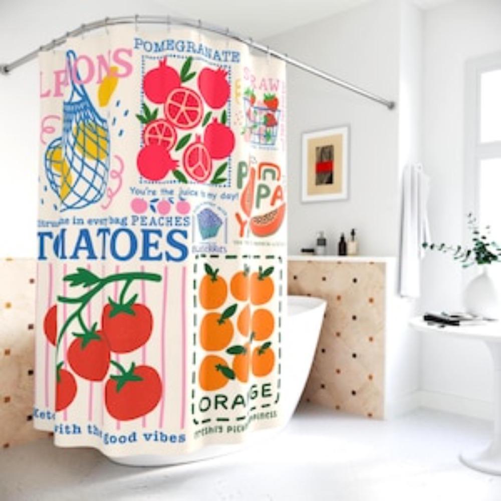 Fruit Shower Curtain Tomato Shower Curtain Unique Bathroom Decor Housewarming Lemon Farmer's Market Strawberry Oranges Blueberry Papaya
