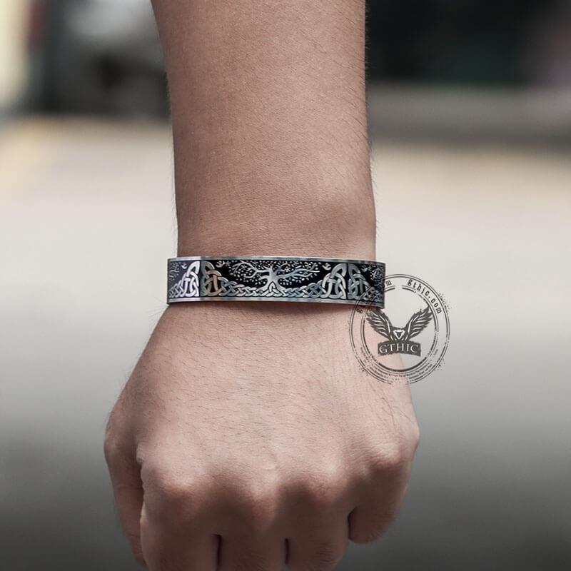 GTHIC Celtic Knot Yggdrasil Viking Cuff Bracelet Stainless Steel for Men Fashion Accessories Daily Wear