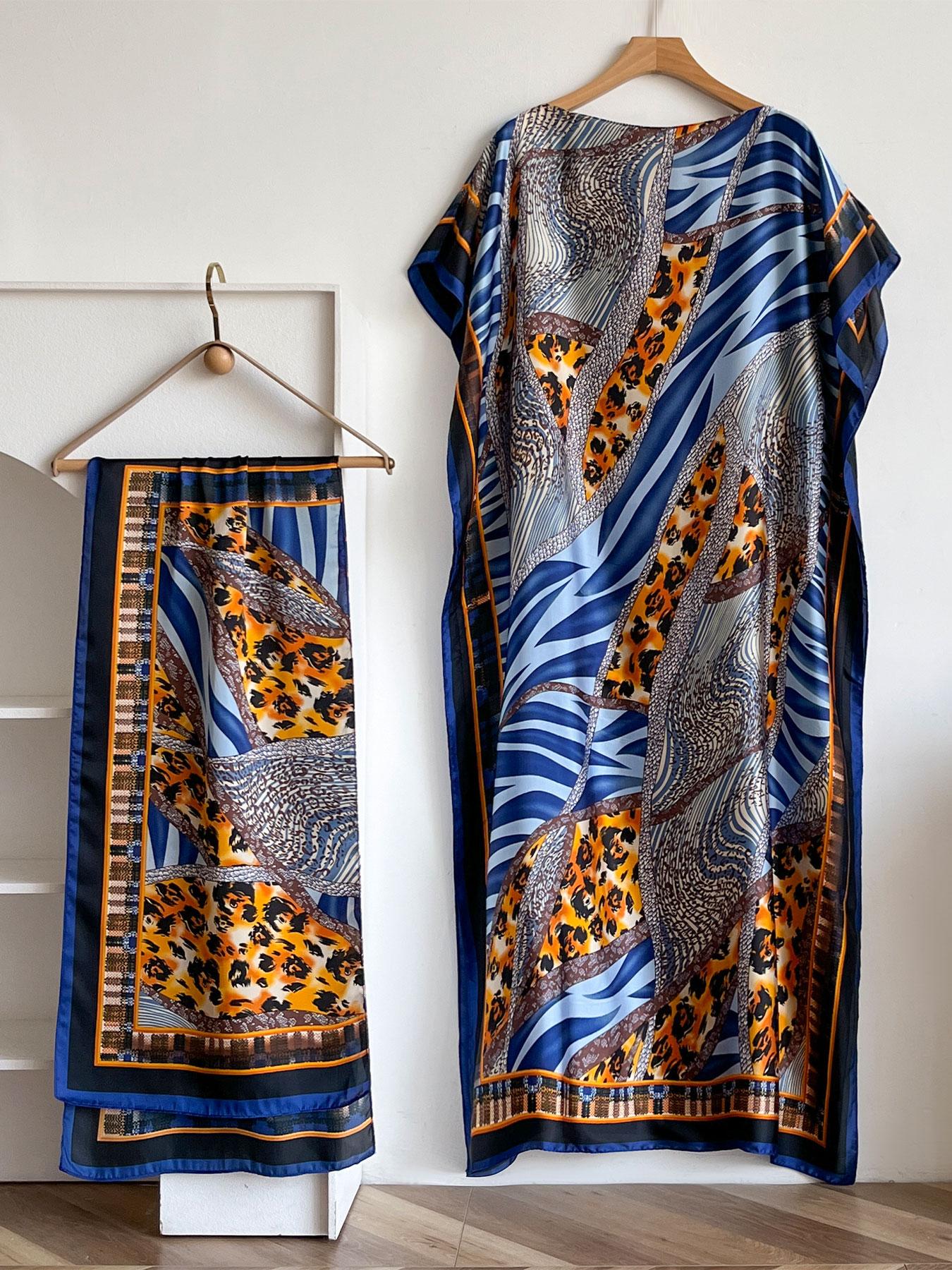 Women's Floral Print Long Scarf & Khimar, Boho Style Scarf & Shawl for Daily Wear, Fashion Accessories for Women & Girls